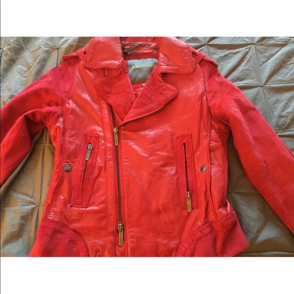 Zac Posen Red real leather jacket Sz XS - Picture 2 of 2